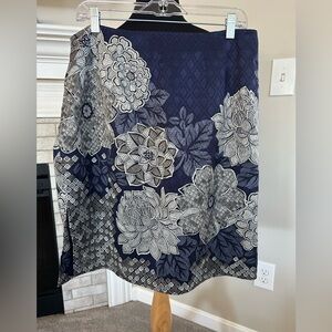 Talbots Floral Navy Blue Print Skirt